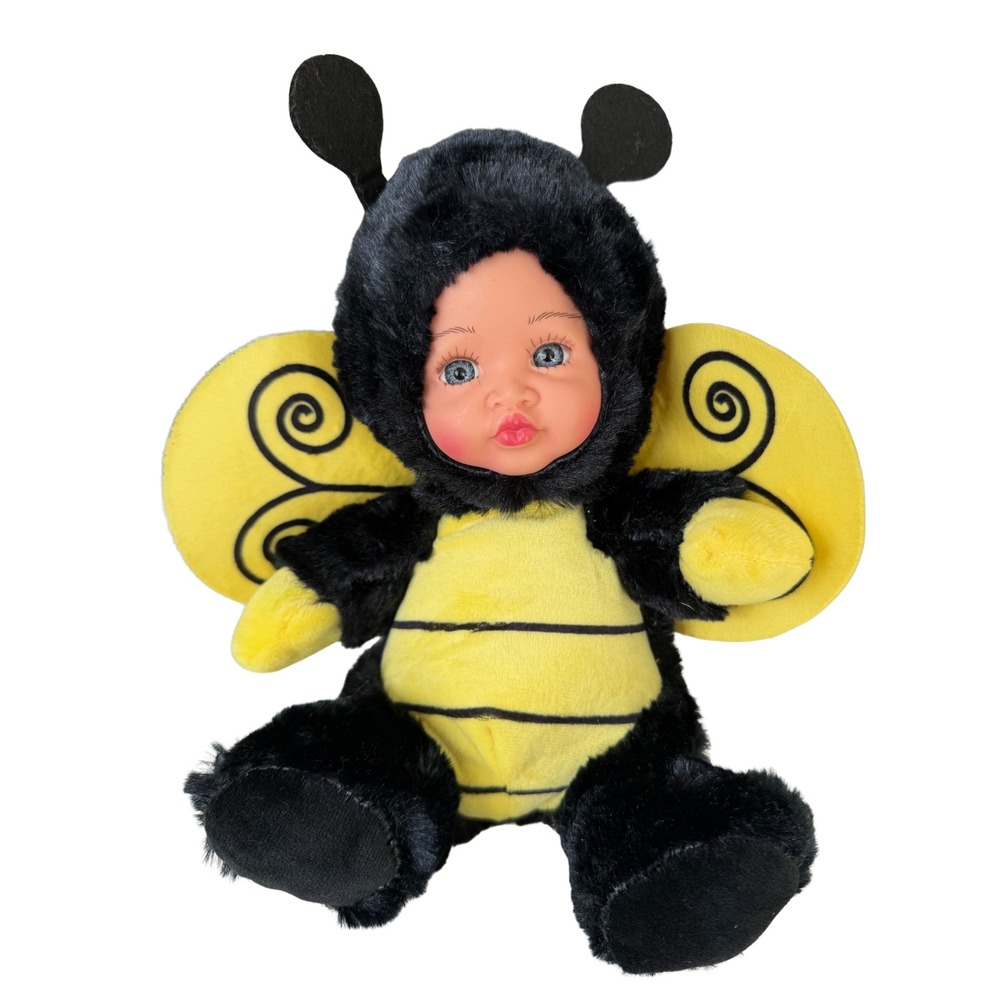 Megatoys Baby Bee Plush Doll Black Yellow Stuffed Animal Toy Hard Face 9"